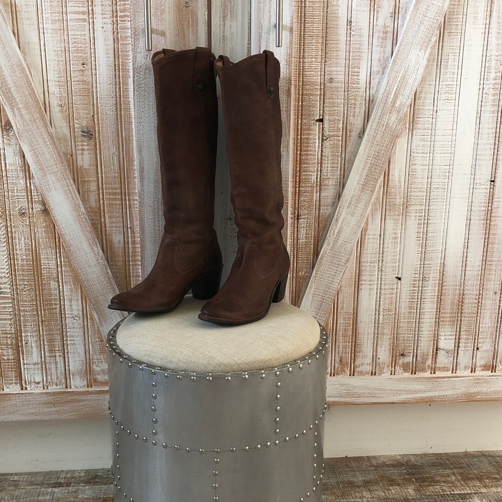Frye Tan Genuine Real Leather Riding Boots - Picture 4 of 14